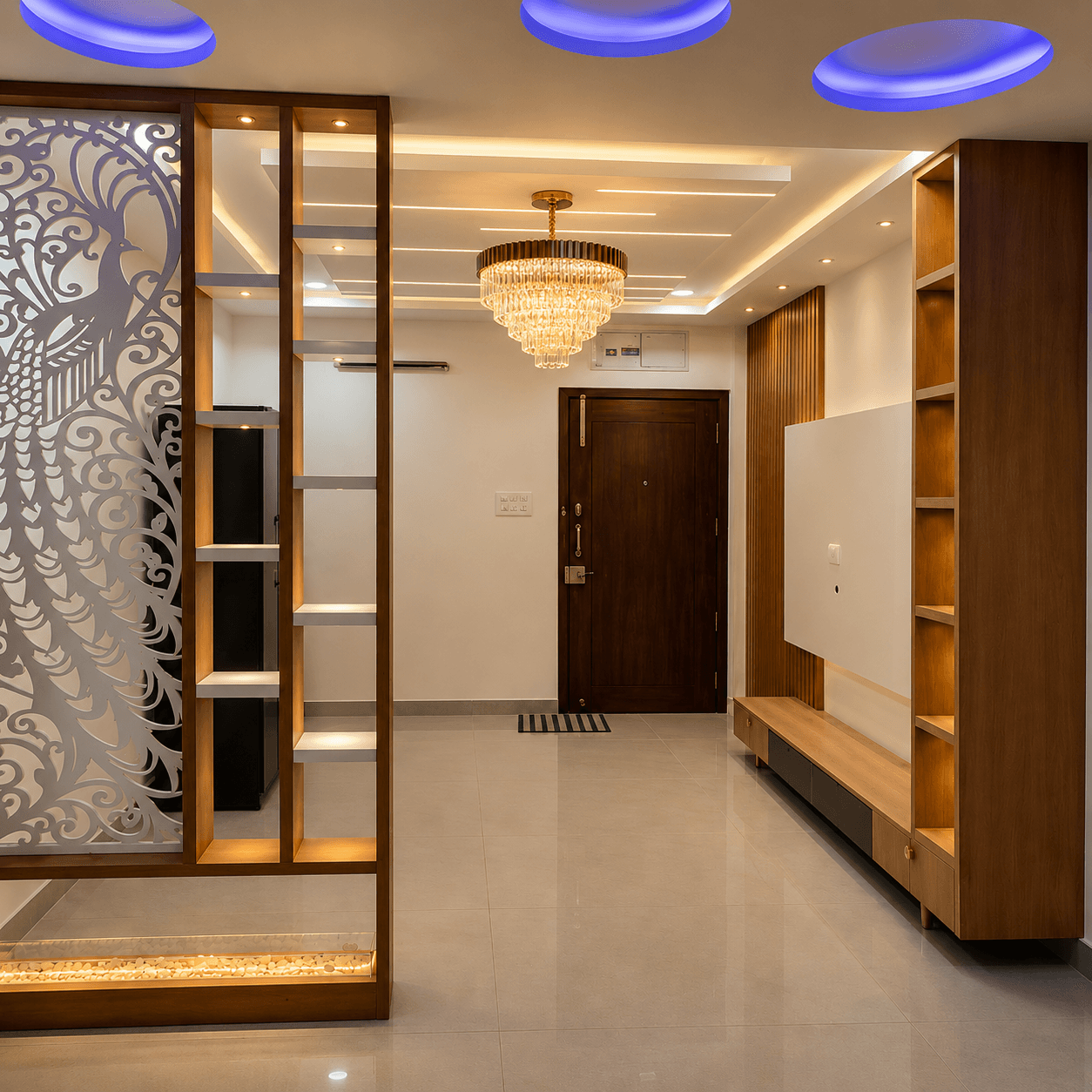 Luxury foyer and living interior by Durga Interior
